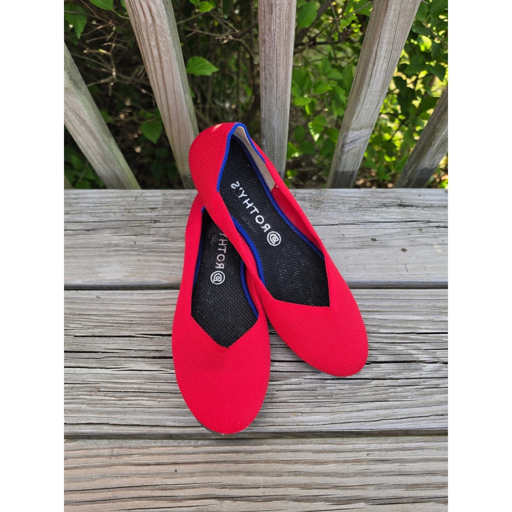 Rothys Red Round Toe Knit Flats Shoes Womens Size 11